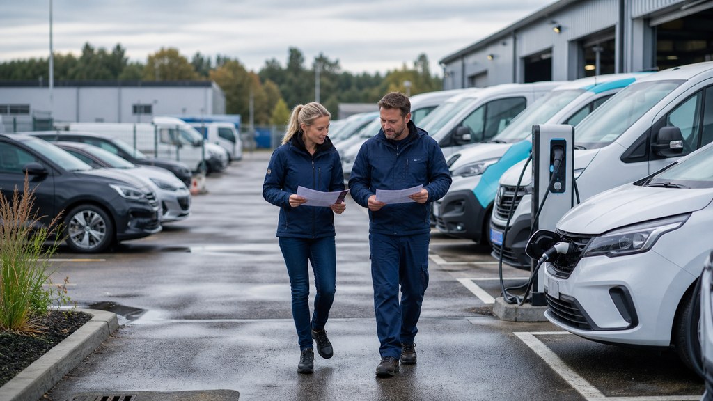 Responsables parcourant une flotte de véhicules électriques